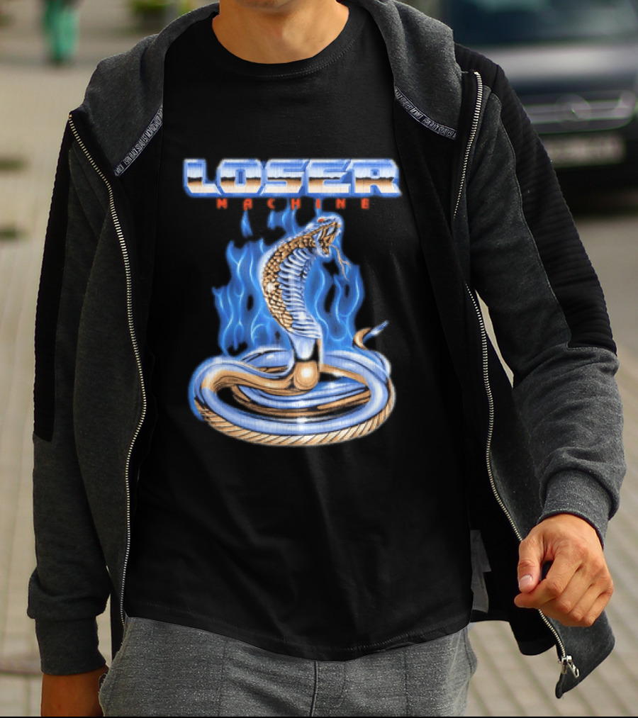 Loser Machine Cobra Flaming Blue Serpent Roaring Snake T-Shirt