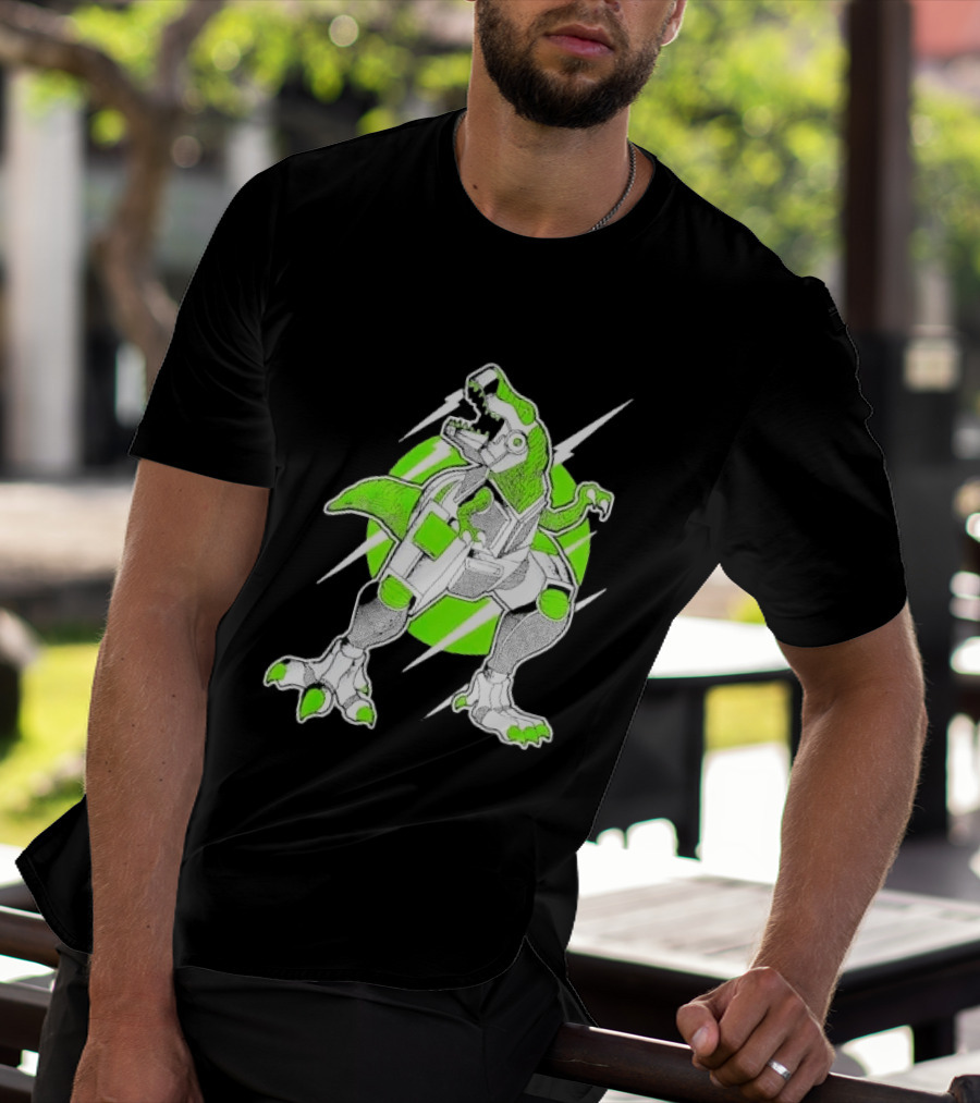 Robo Rex Neon Green Cybernetic Dinosaur Tech Science Fiction High Voltage T-Shirt