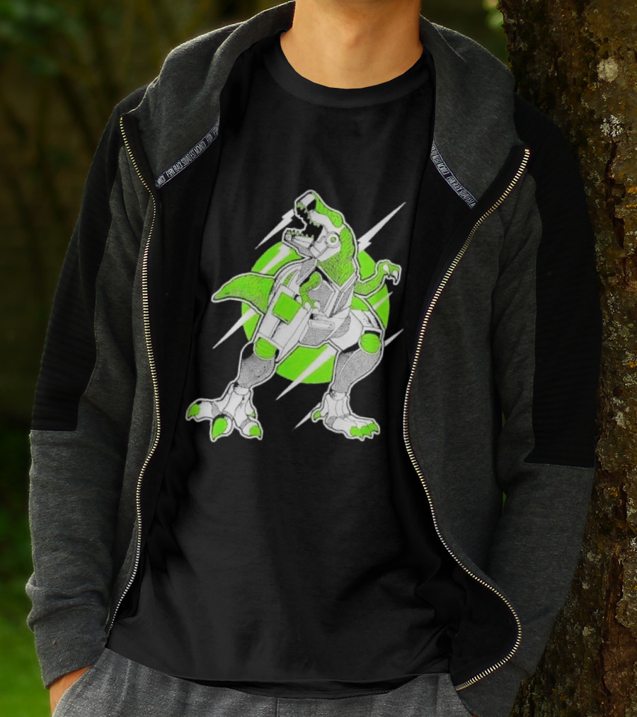 Robo Rex Neon Green Cybernetic Dinosaur Tech Science Fiction High Voltage T-Shirt
