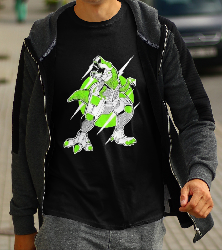 Robo Rex Neon Green Cybernetic Dinosaur Tech Science Fiction High Voltage T-Shirt