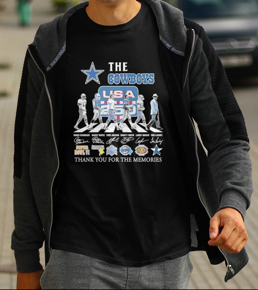 THE COWBOYS Roger Staubach Randy White Troy Aikman Emmitt Smith Larry Brown Thank You For The Memories USA T-Shirt