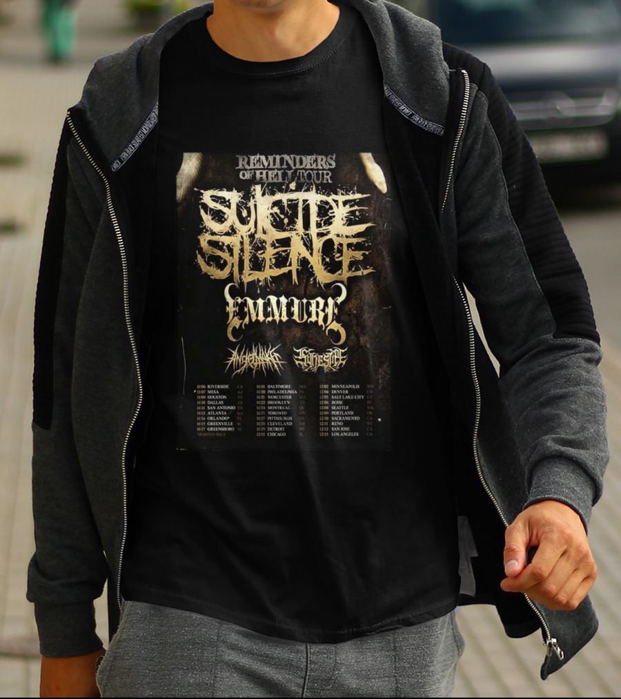 Suicide Silence Reminders Of Hell Tour California 2026 Emmure Supporting Bands Itinerary T-Shirt