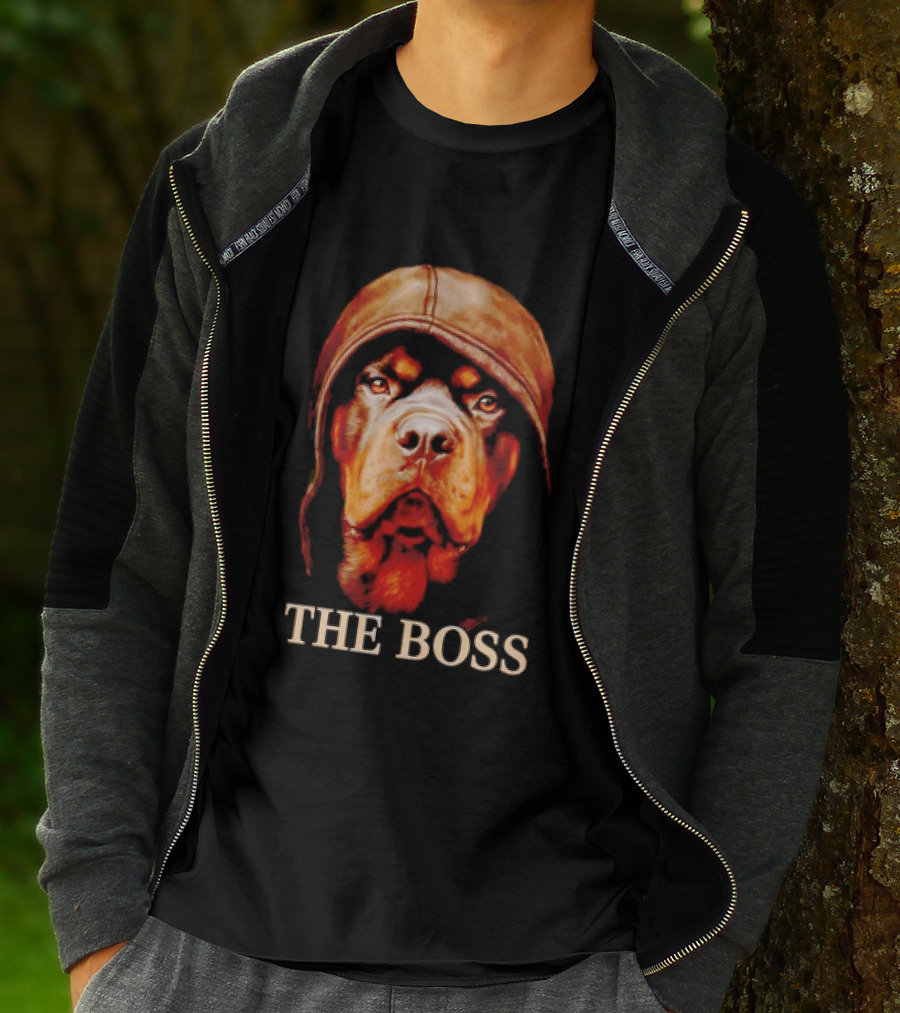 The Boss Rottweiler Wearing Aviator Cap T-Shirt