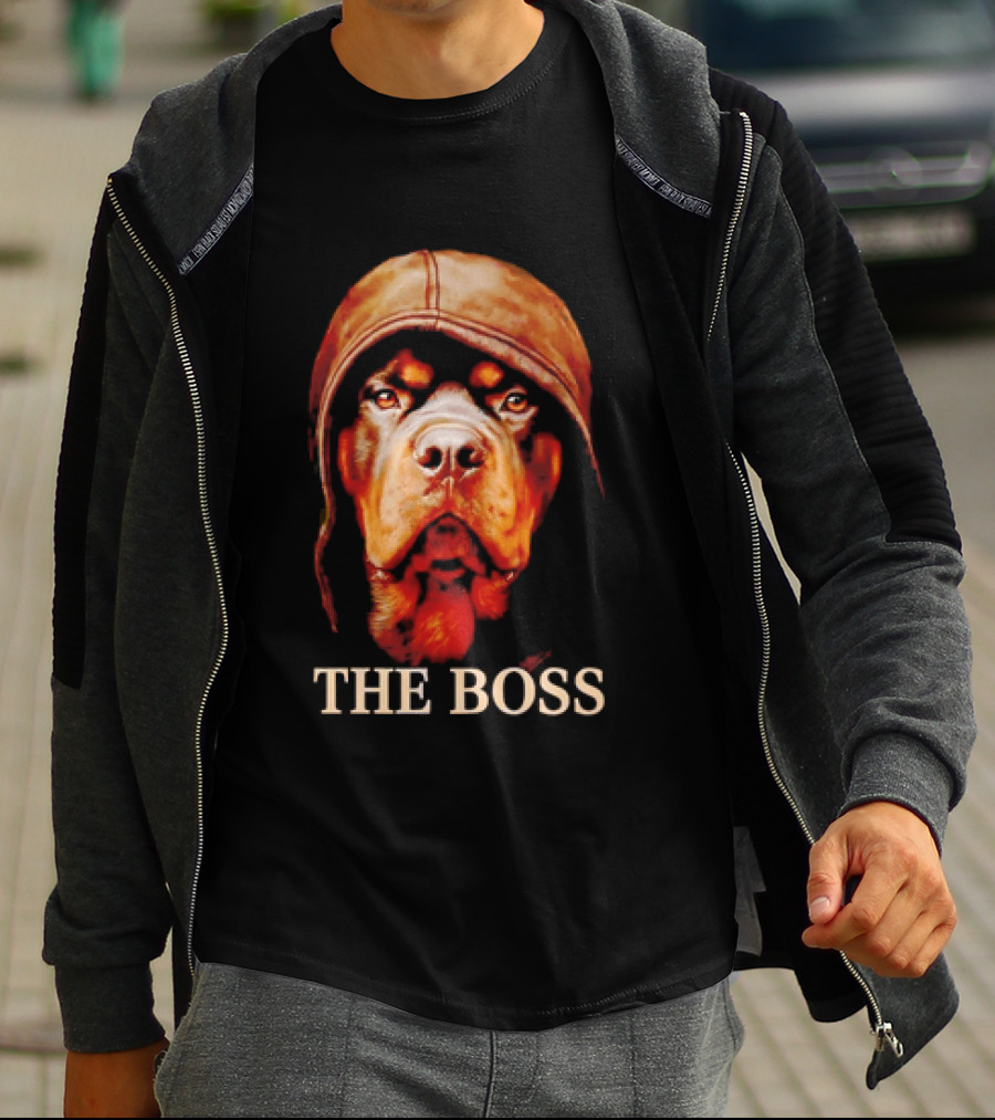 The Boss Rottweiler Wearing Aviator Cap T-Shirt