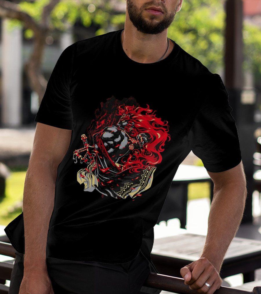 The Legend Of Zelda The Devourer Of Tomorrow Flamboyant Musketeer Warrior With Cape And Fiery Red Hair T-Shirt