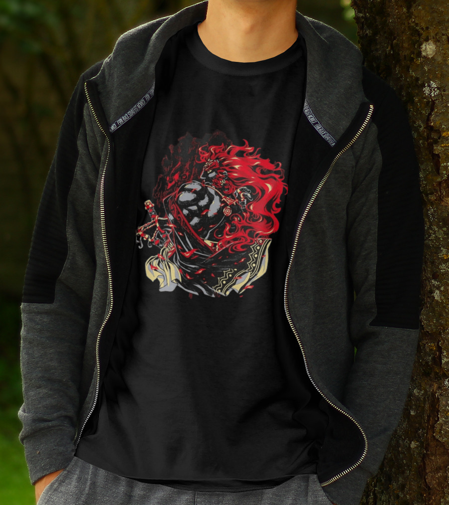 The Legend Of Zelda The Devourer Of Tomorrow Flamboyant Musketeer Warrior With Cape And Fiery Red Hair T-Shirt