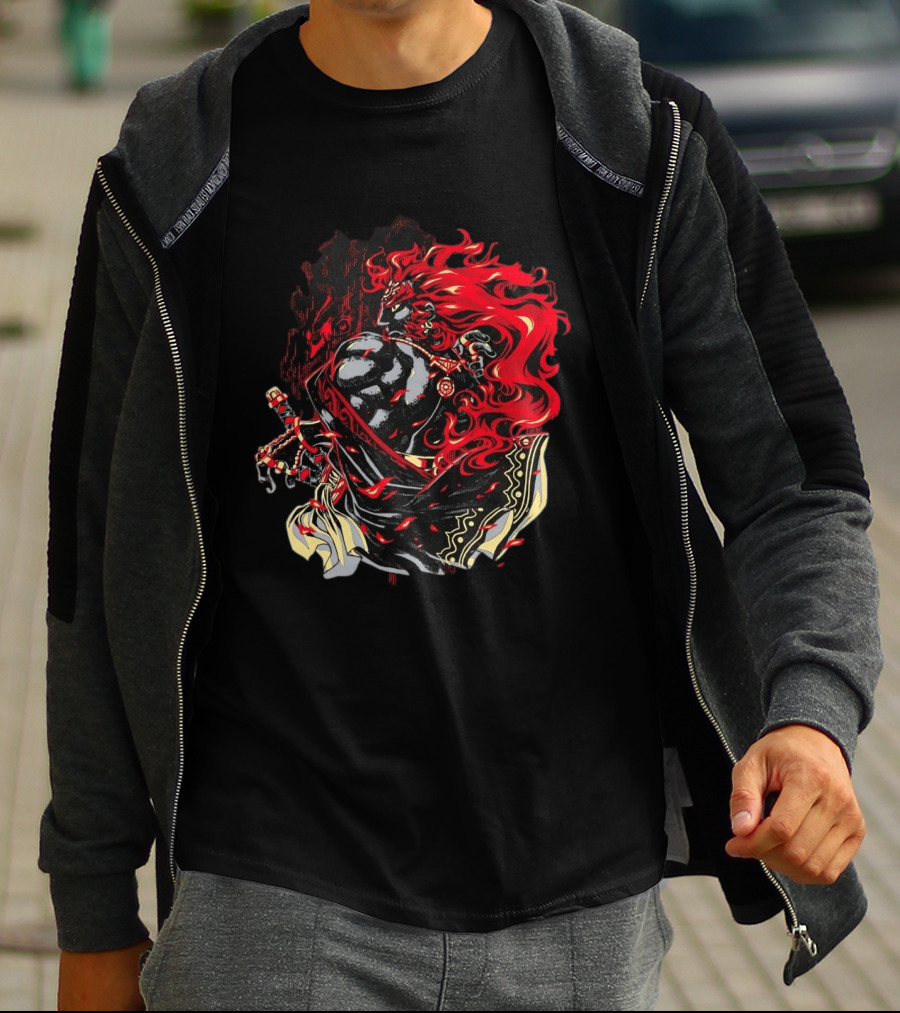 The Legend Of Zelda The Devourer Of Tomorrow Flamboyant Musketeer Warrior With Cape And Fiery Red Hair T-Shirt