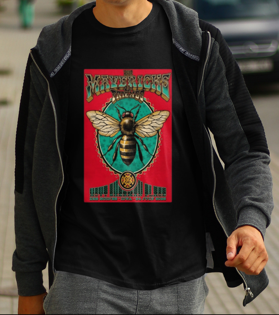 The Mavericks And Friends Hoyt Sherman Place Des Moines Iowa July 24 2026 Vintage Concert With Bee Image T-Shirt