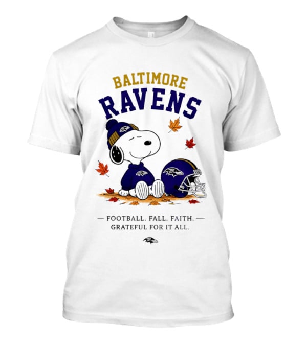 Baltimore Ravens Snoopy Football Fall Faith Grateful For It All T-Shirt