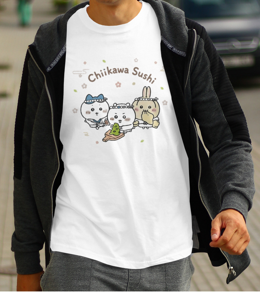 Chiikawa Sushi Chef Kawaii Hachiware Characters Eating T-Shirt