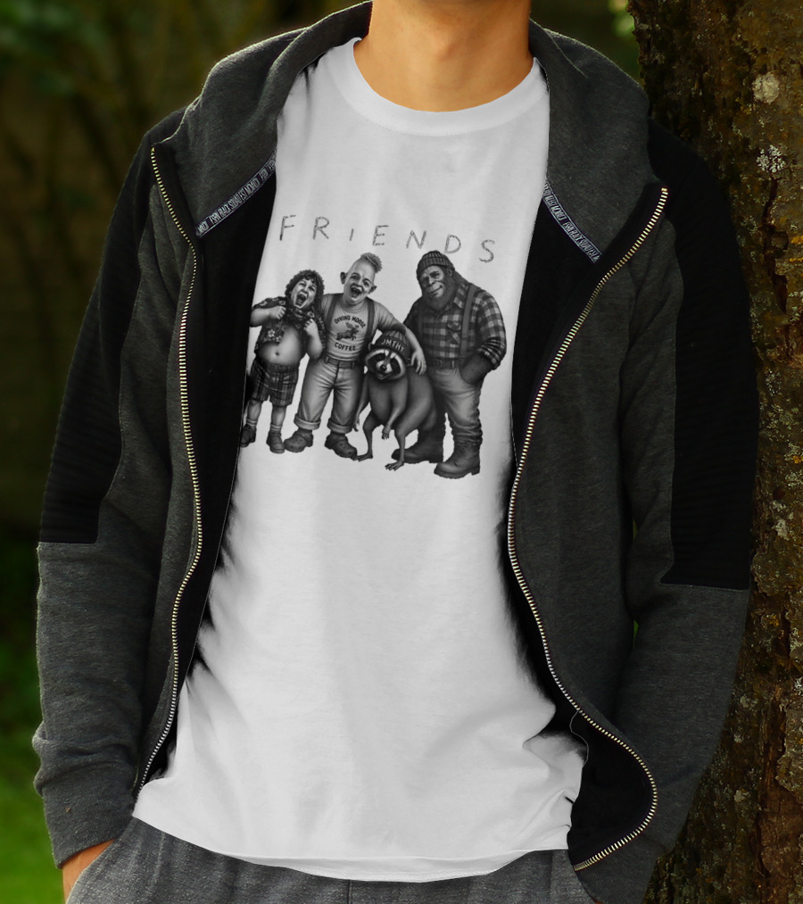 Friends Owning Moose Coffee Jmthy Big Foot Raccoon T-Shirt