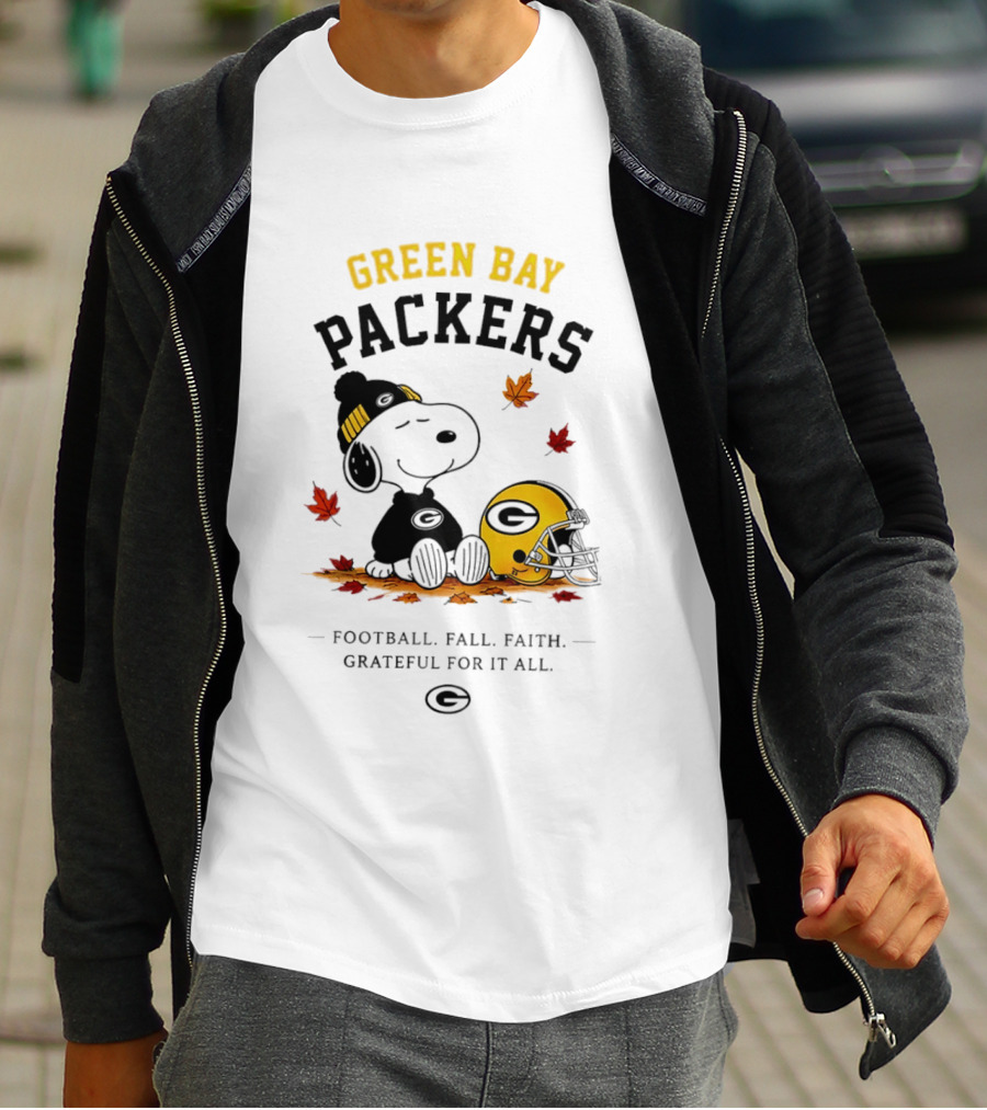 Green Bay Packers Snoopy Football Fall Faith Grateful For It All T-Shirt