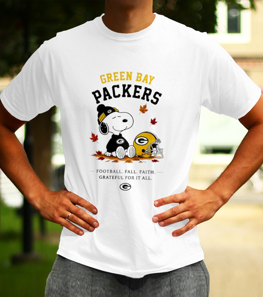 Green Bay Packers Snoopy Football Fall Faith Grateful For It All T-Shirt