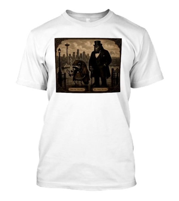 Jimothy Holmes Bigfoot Watson In Vintage Detective Scene Seattle Skyline T-Shirt