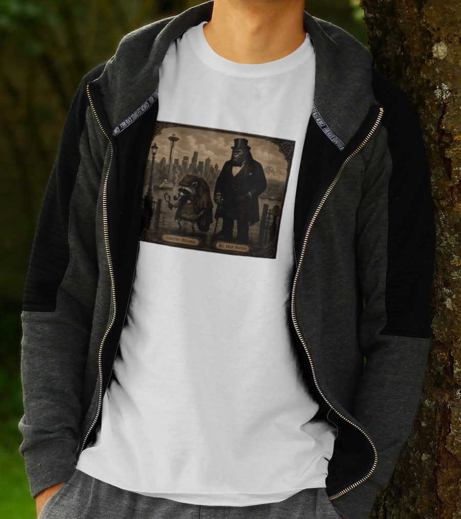 Jimothy Holmes Bigfoot Watson In Vintage Detective Scene Seattle Skyline T-Shirt