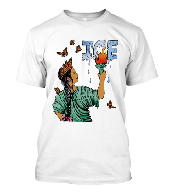 Liberty ICE Melt Activism With Monarch Butterflies And Torch Symbolism T-Shirt