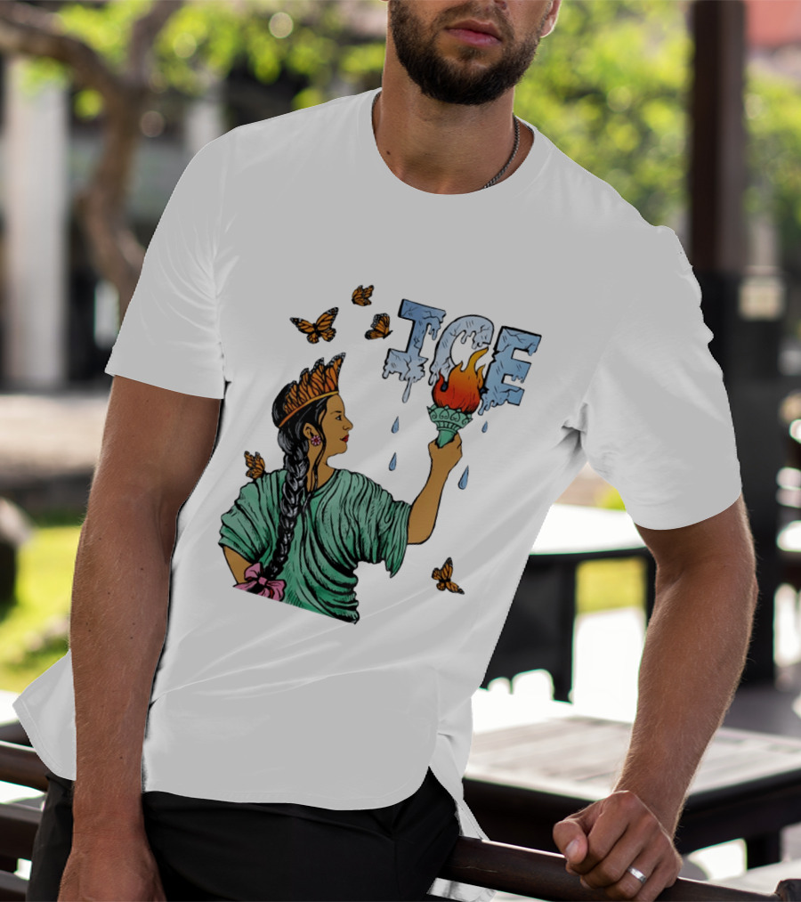 Liberty ICE Melt Activism With Monarch Butterflies And Torch Symbolism T-Shirt