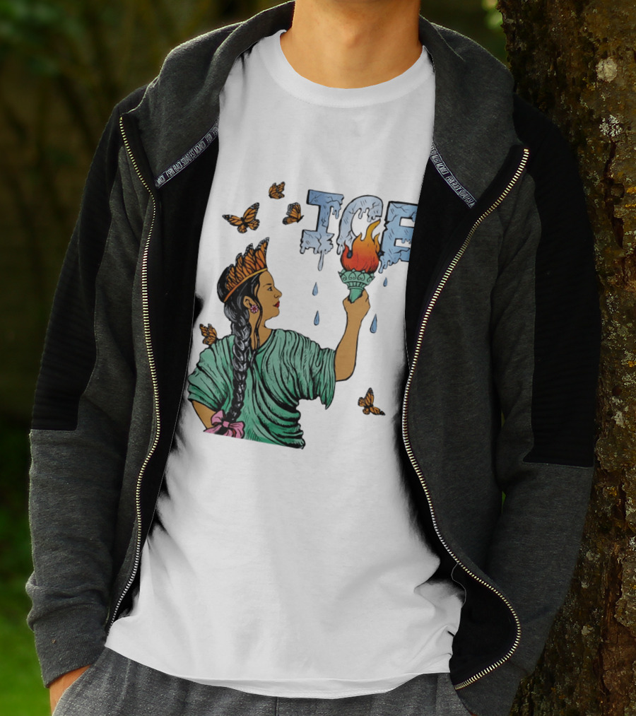 Liberty ICE Melt Activism With Monarch Butterflies And Torch Symbolism T-Shirt