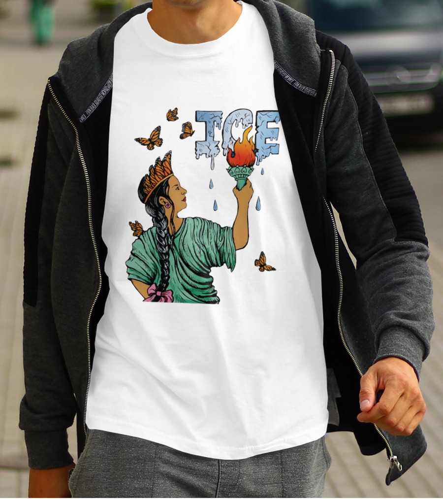 Liberty ICE Melt Activism With Monarch Butterflies And Torch Symbolism T-Shirt