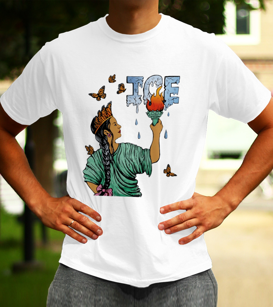 Liberty ICE Melt Activism With Monarch Butterflies And Torch Symbolism T-Shirt
