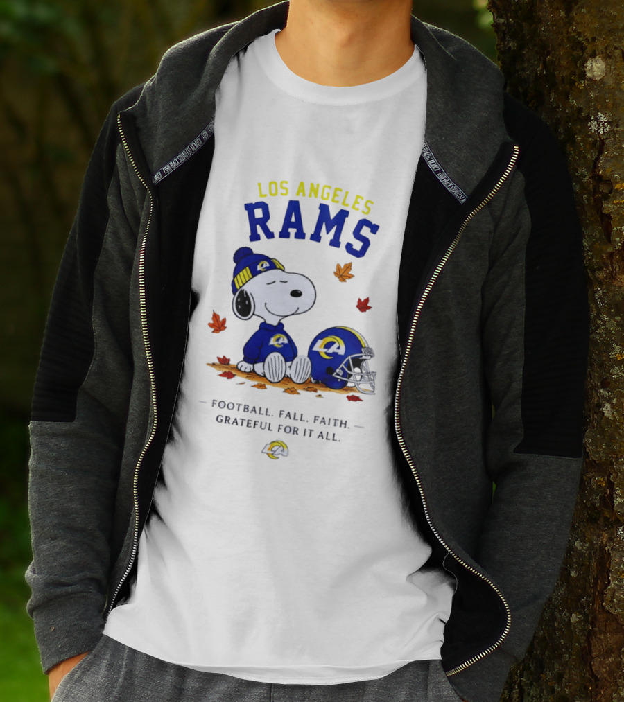 Los Angeles Rams Snoopy Football Fall Faith Grateful For It All NFL Peanuts Fan Gear T-Shirt