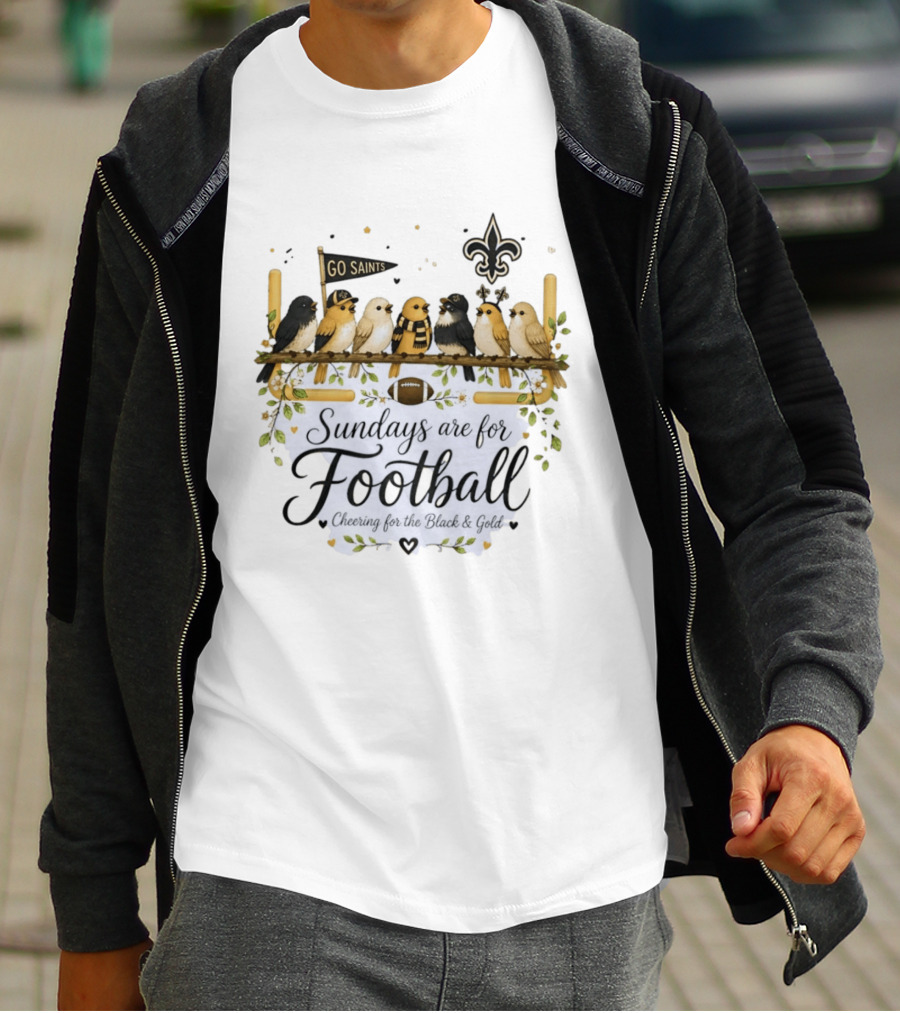 Go Saints Black And Gold Birds Football Sundays Cheering T-Shirt