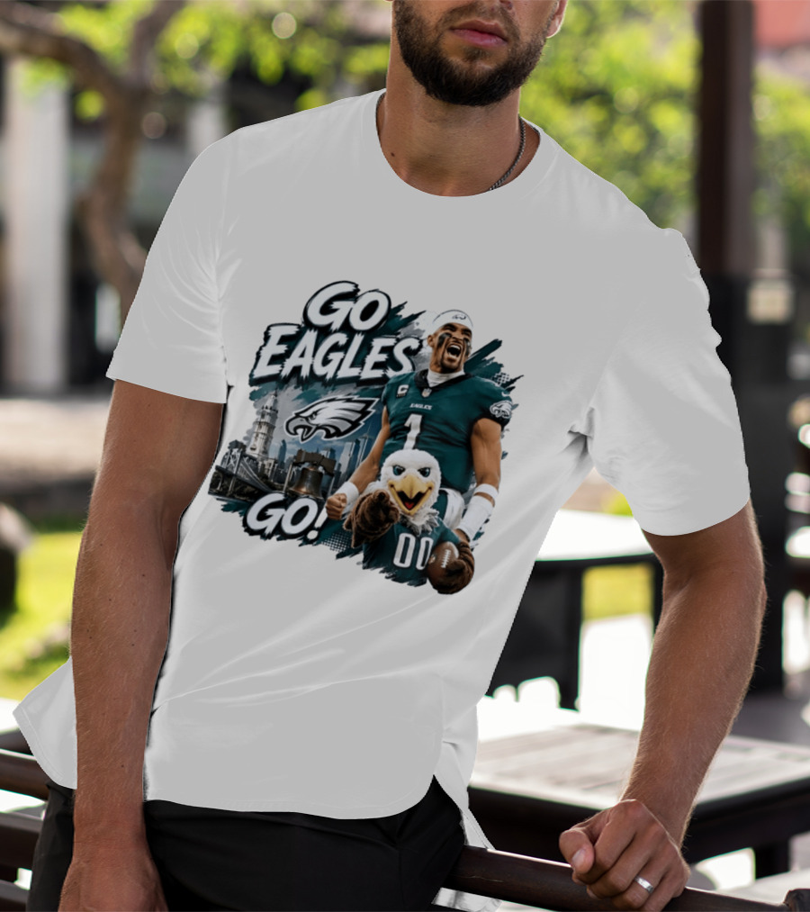 Go Eagles Go Philadelphia Eagles Jalen Hurts Swoop Football Skyline T-Shirt