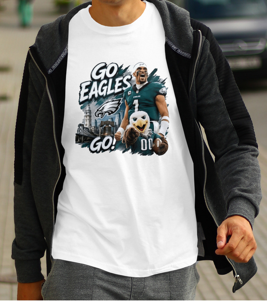 Go Eagles Go Philadelphia Eagles Jalen Hurts Swoop Football Skyline T-Shirt