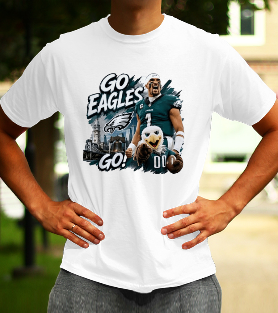 Go Eagles Go Philadelphia Eagles Jalen Hurts Swoop Football Skyline T-Shirt