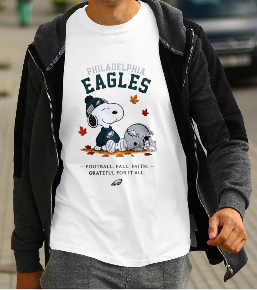 Philadelphia Eagles Snoopy Football Fall Faith Grateful For It All T-Shirt