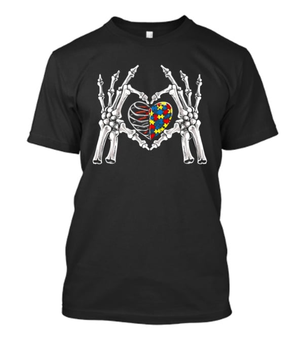 Autism Awareness Gothic Skull Hand Heart Puzzle Halloween 2026 T-Shirt
