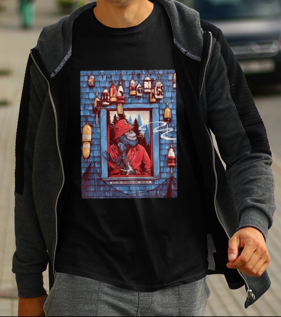 Billy Strings Portland ME 2026 Night 1 July 24 Event By Dan Dippel At Cross Insurance Arena Featuring Lobster Fisherman Monkey T-Shirt