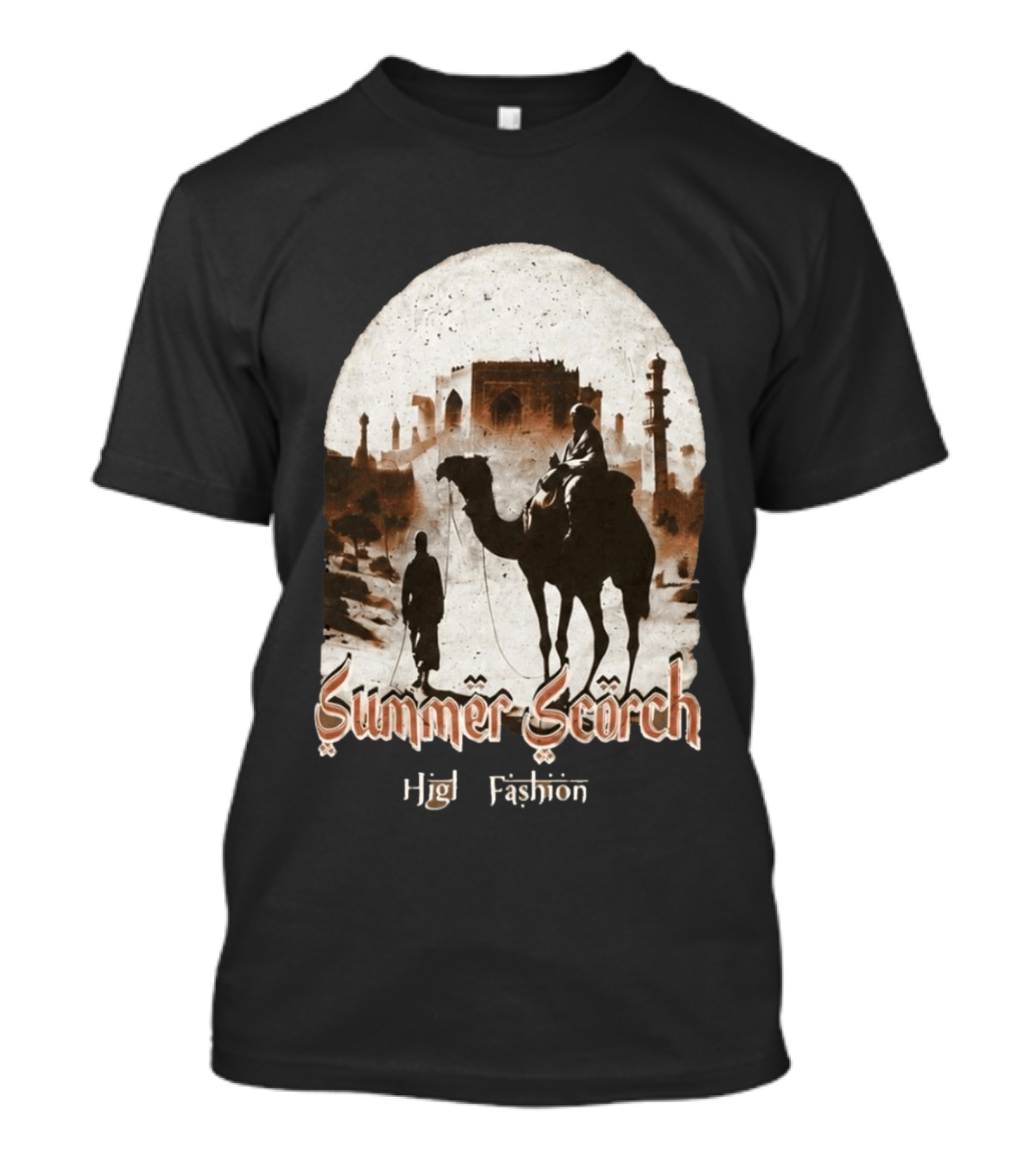 Summer Scorch High Fashion Camel Caravan Desert Scene T-Shirt