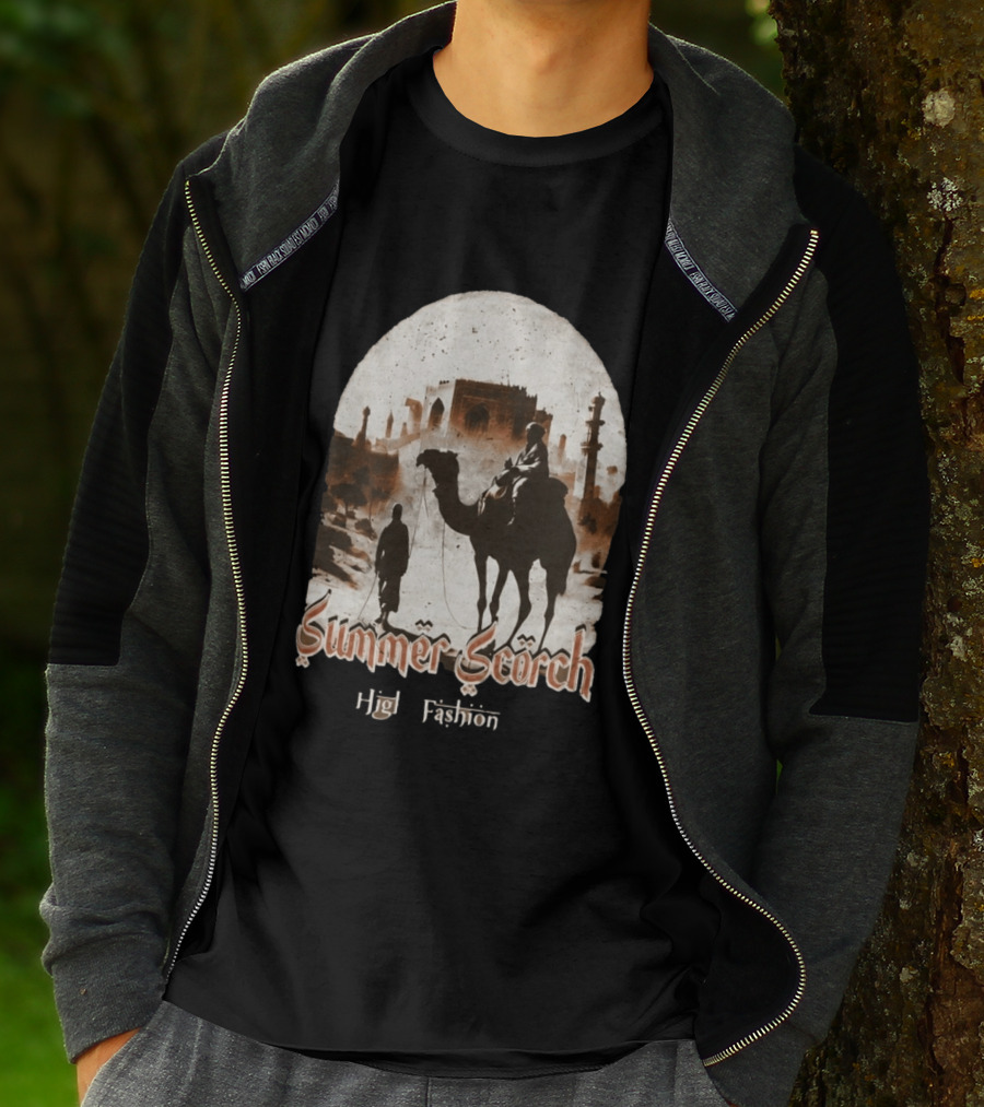 Summer Scorch High Fashion Camel Caravan Desert Scene T-Shirt