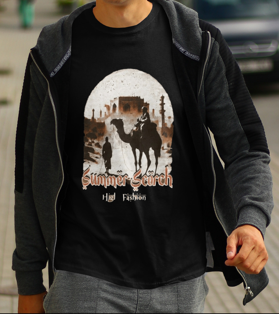 Summer Scorch High Fashion Camel Caravan Desert Scene T-Shirt