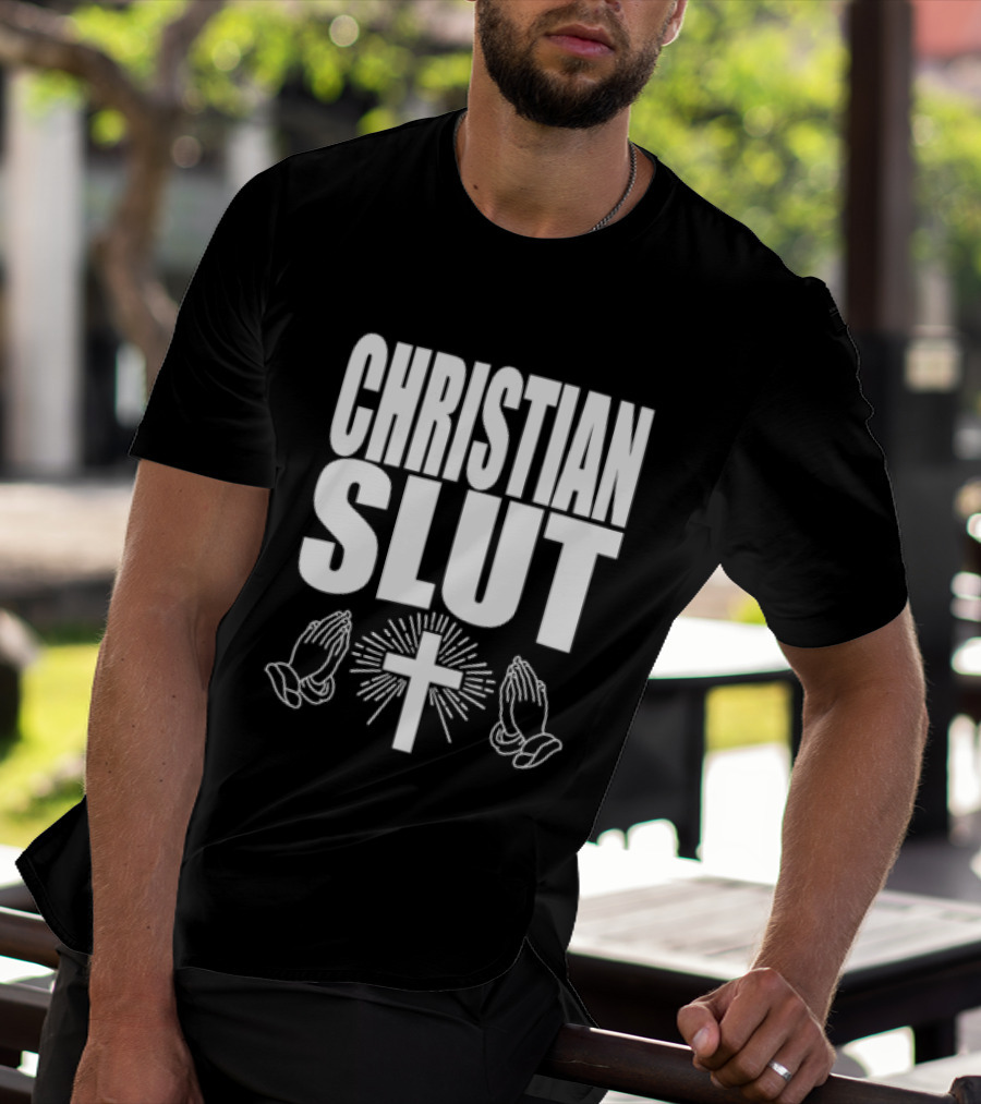Christian Slut Praying Hands Cross Iconography T-Shirt