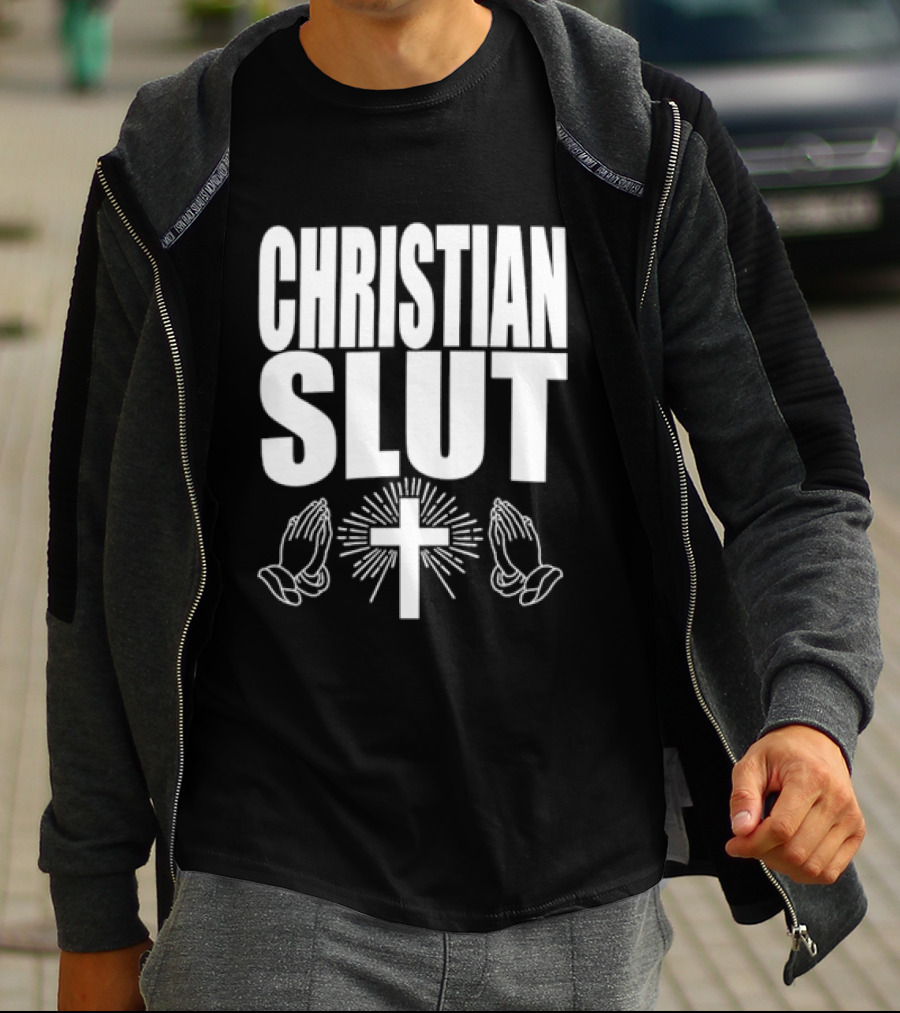 Christian Slut Praying Hands Cross Iconography T-Shirt