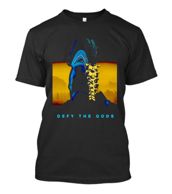 Defy The Gods Spartan Warrior Helmet Art Blue And Gold T-Shirt