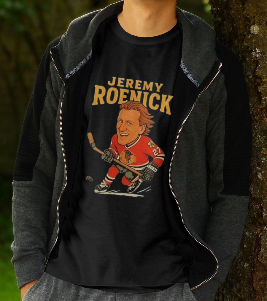 Jeremy Roenick Caricature Chicago Blackhawks Legendary Hockey Star T-Shirt