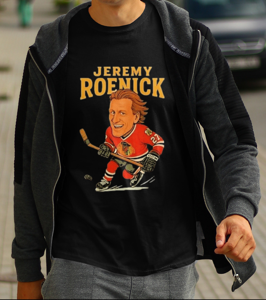 Jeremy Roenick Caricature Chicago Blackhawks Legendary Hockey Star T-Shirt