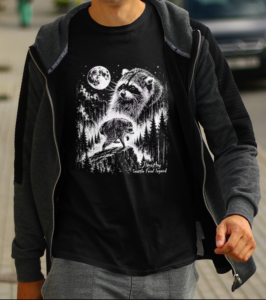 Jimothy Raccoon Scenic Trail Legend Moonlit Wilderness Forest Scene T-Shirt