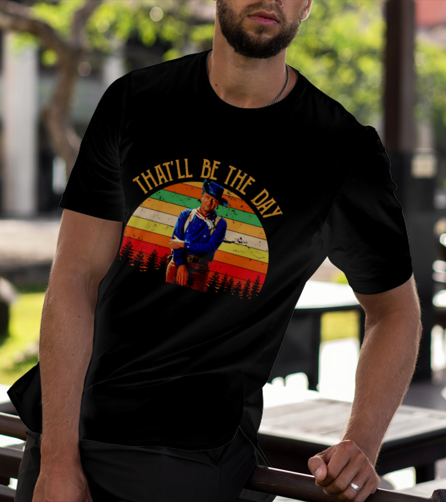 John Weyne That'll Be The Day Vintage Western Style Striped Sunset T-Shirt