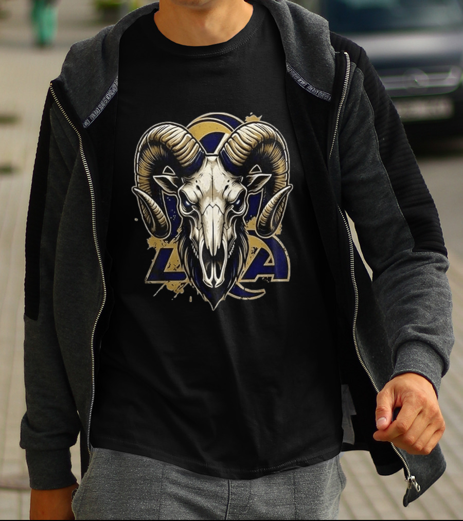 Los Angeles Rams Runs In My Blood Skeleton Skull T-Shirt