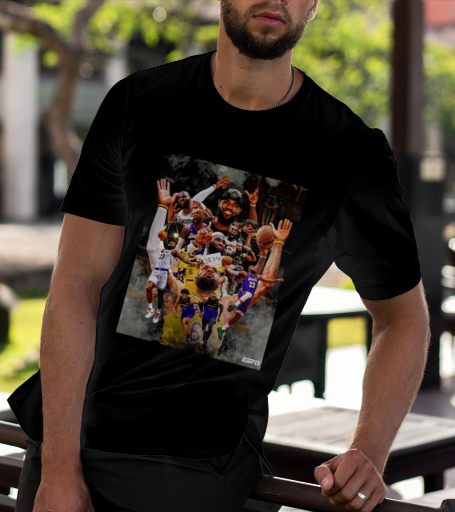 LeBron James Los Angeles Lakers ESPN Championship Highlights And Career Achievements T-Shirt