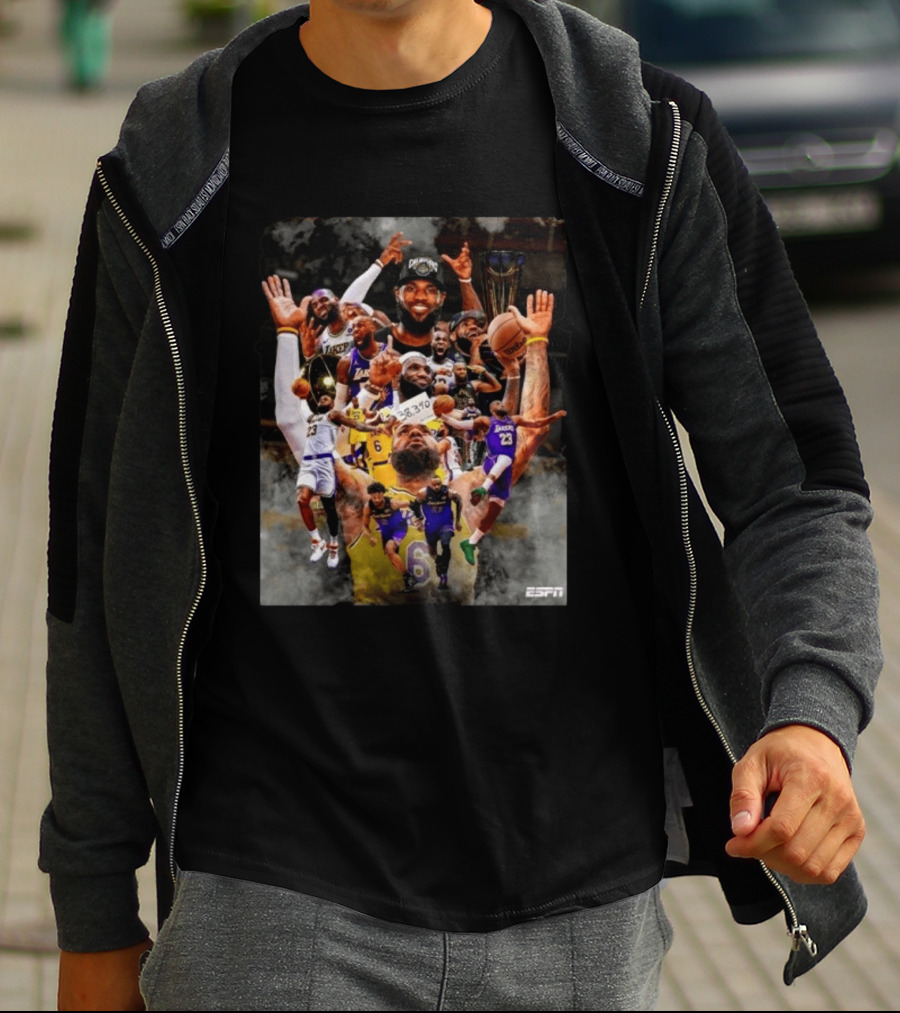 LeBron James Los Angeles Lakers ESPN Championship Highlights And Career Achievements T-Shirt