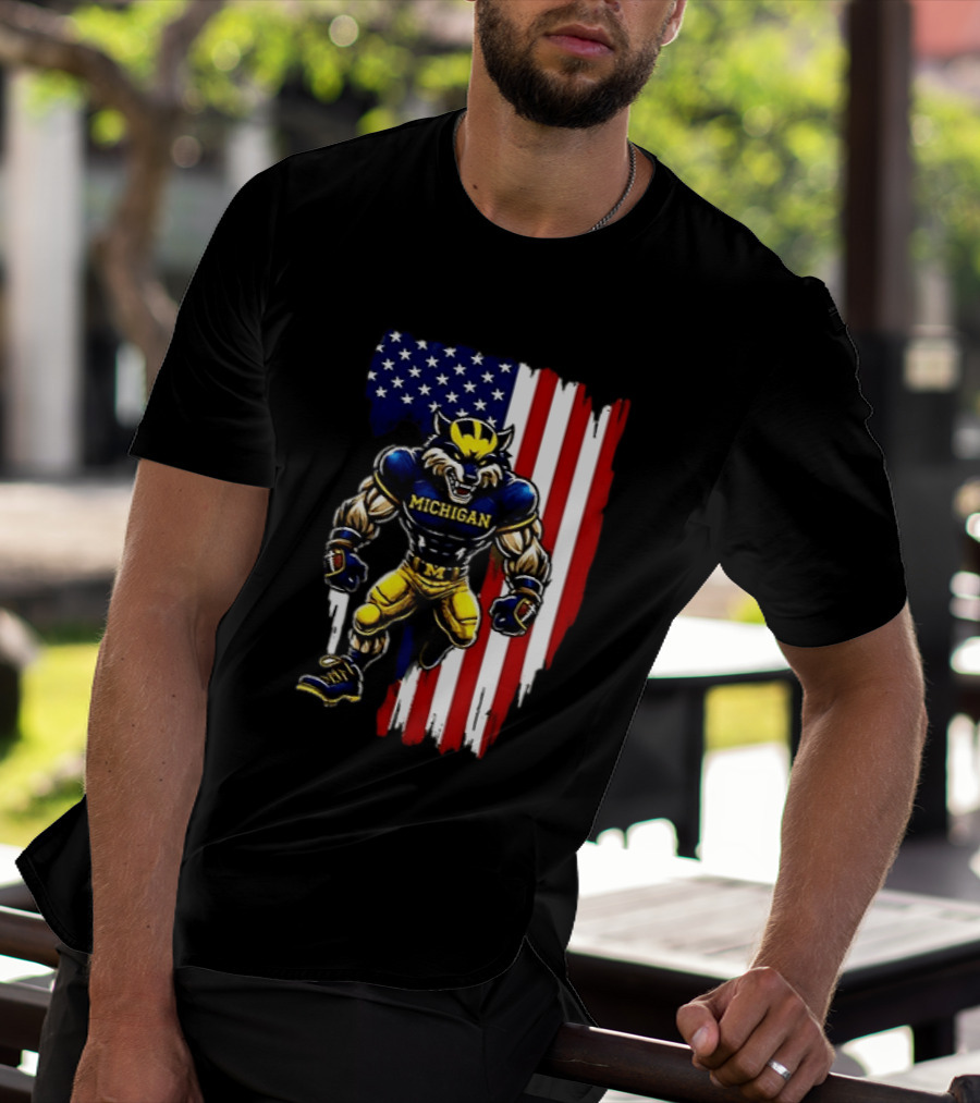 Michigan Wolverines We The People USA Flag Wolverine T-Shirt