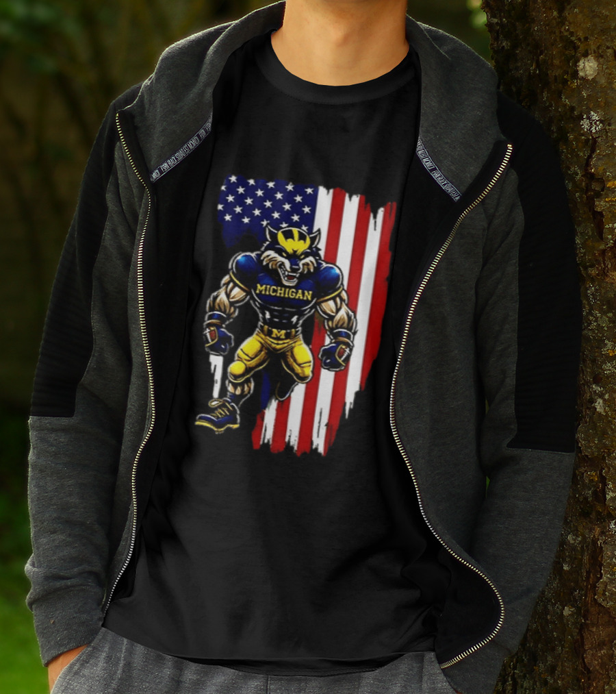 Michigan Wolverines We The People USA Flag Wolverine T-Shirt