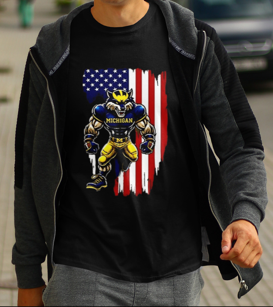Michigan Wolverines We The People USA Flag Wolverine T-Shirt
