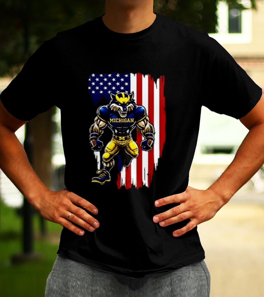 Michigan Wolverines We The People USA Flag Wolverine T-Shirt