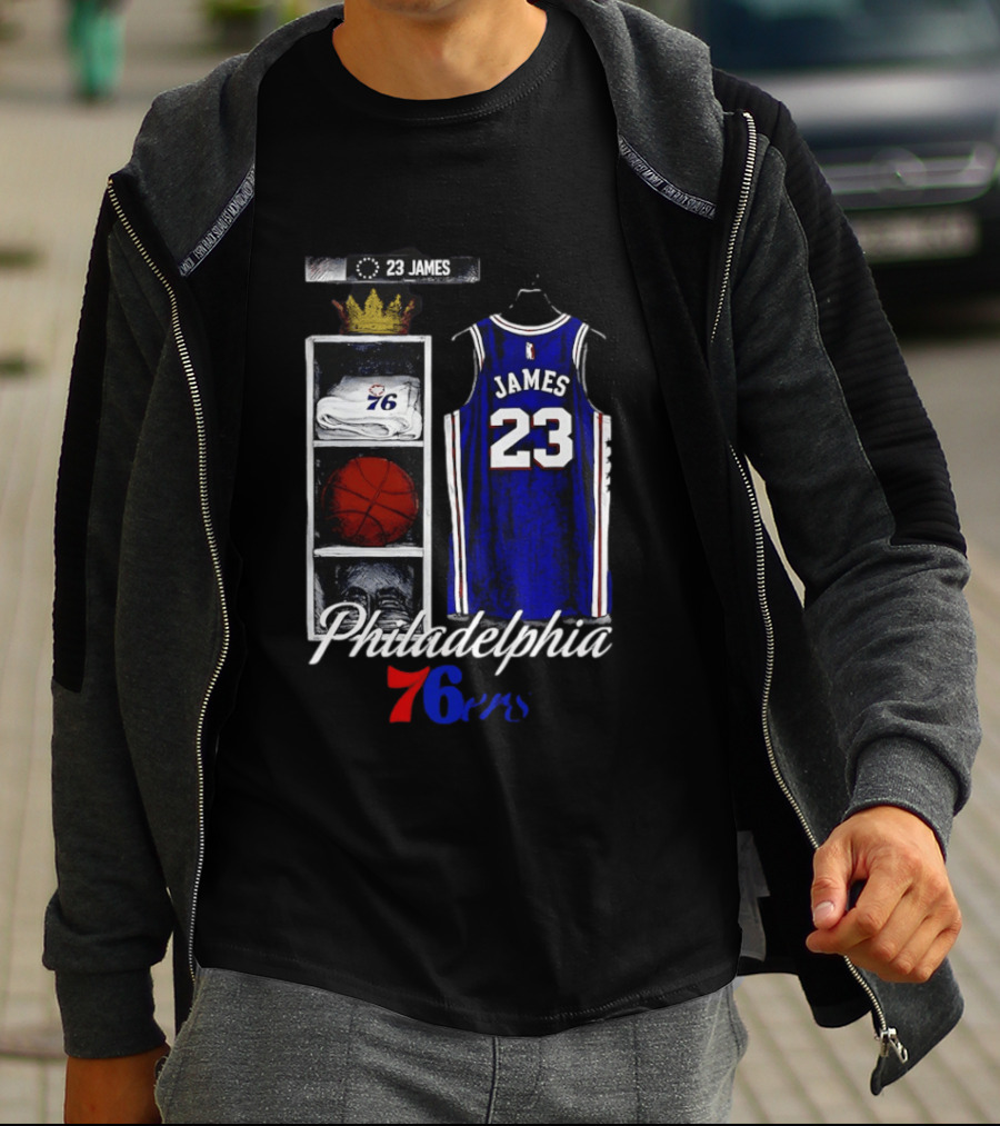 Philadelphia 76ers LeBron James 23 Basketball Jersey Locker Room Display T-Shirt